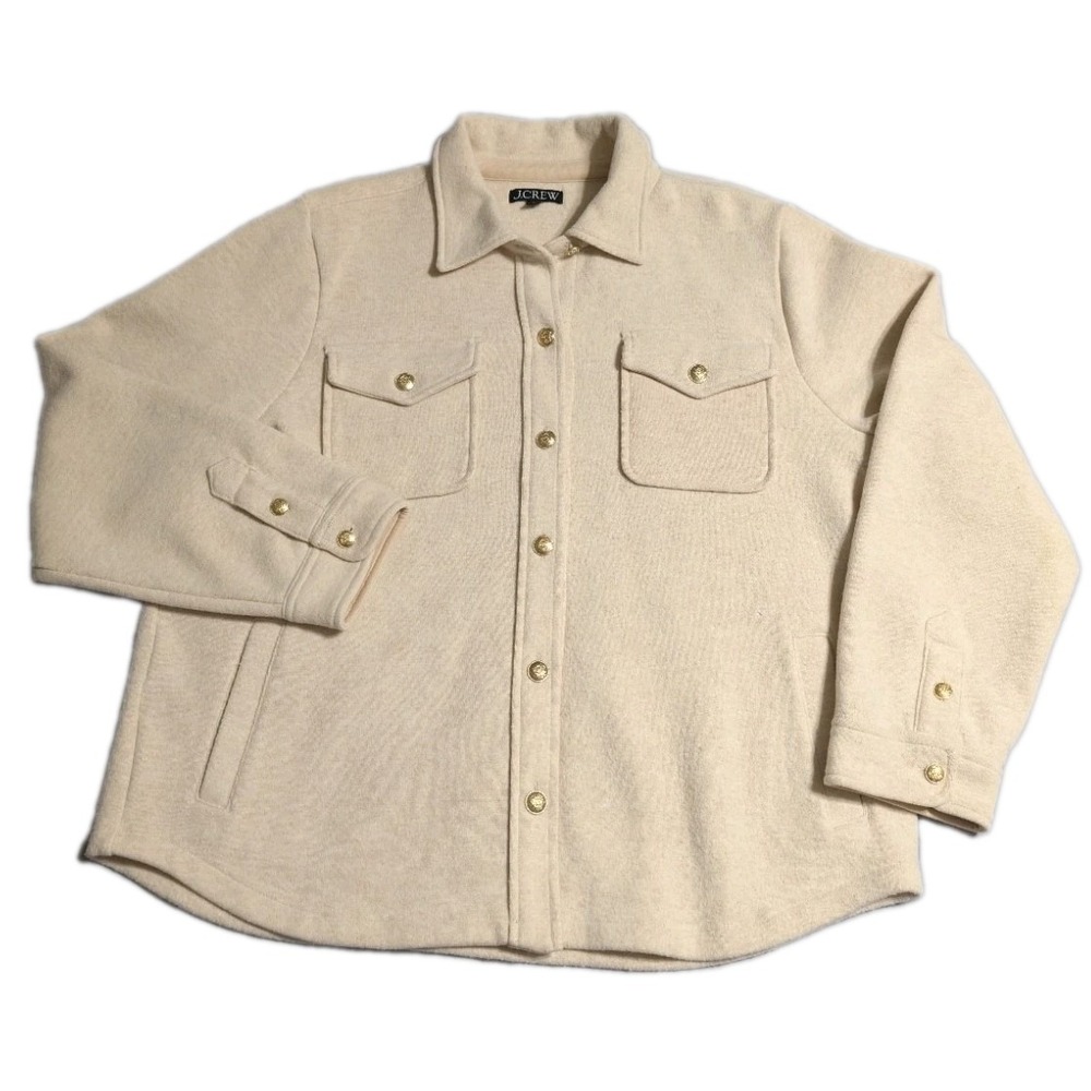 J.Crew Wool Blend Shirt Jacket Womens XL Ivory Cream Gold Button Shacket BT697